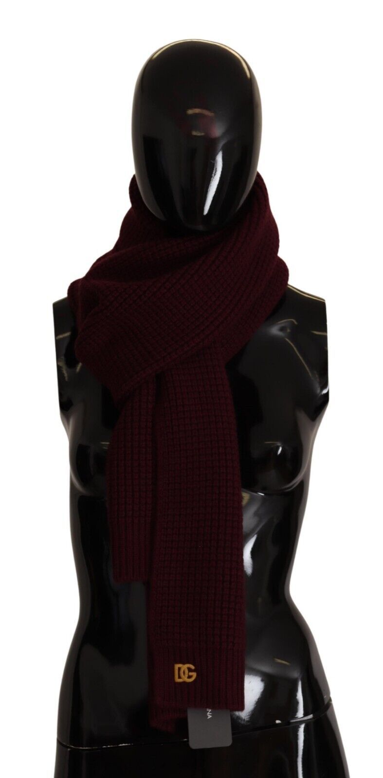 Dolce & Gabbana Dark Red Logo Cashmere Knit Scarf