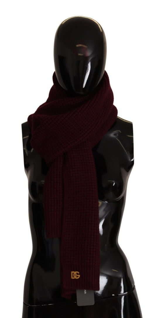 Dolce & Gabbana Dark Red Logo Cashmere Knit Scarf