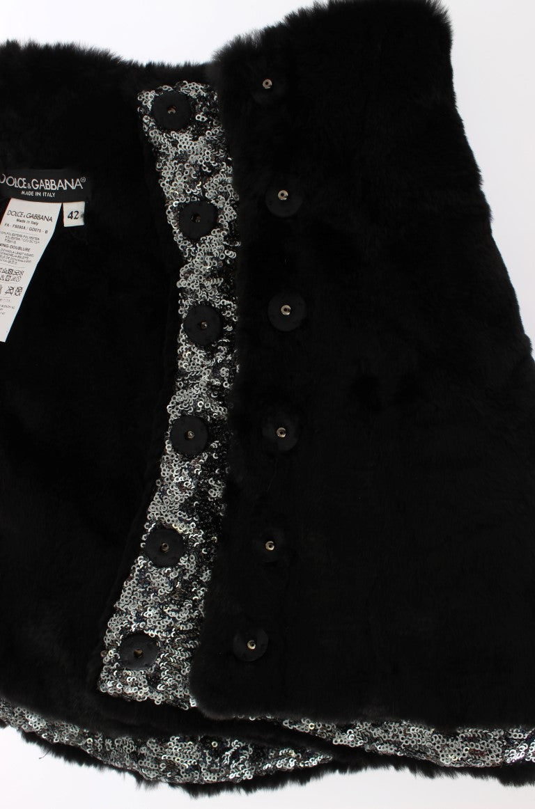 Dolce & Gabbana Silver Sequin Floral Weasel Fur Shoulder Wrap