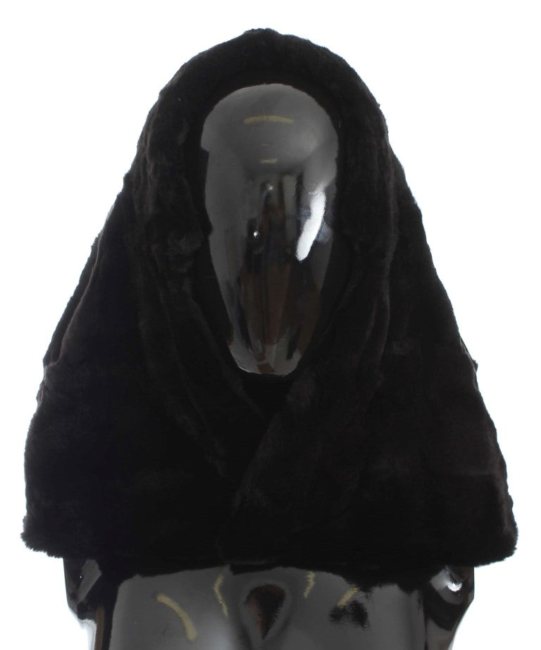 Dolce & Gabbana Black Weasel Fur Hooded Scarf