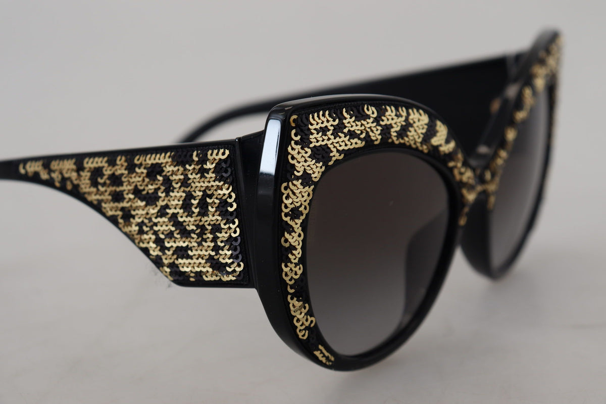 Dolce & Gabbana Black & Gold Sequin Butterfly Polarized Sunglasses