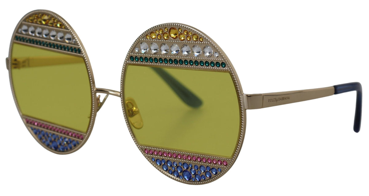 Dolce & Gabbana Gold Crystal-Embellished Oval Sunglasses