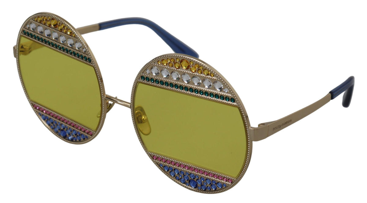 Dolce & Gabbana Gold Crystal-Embellished Oval Sunglasses