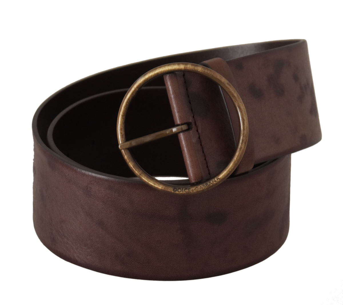 Dolce & Gabbana Dark Brown Calf Leather Round Buckle Waist Belt