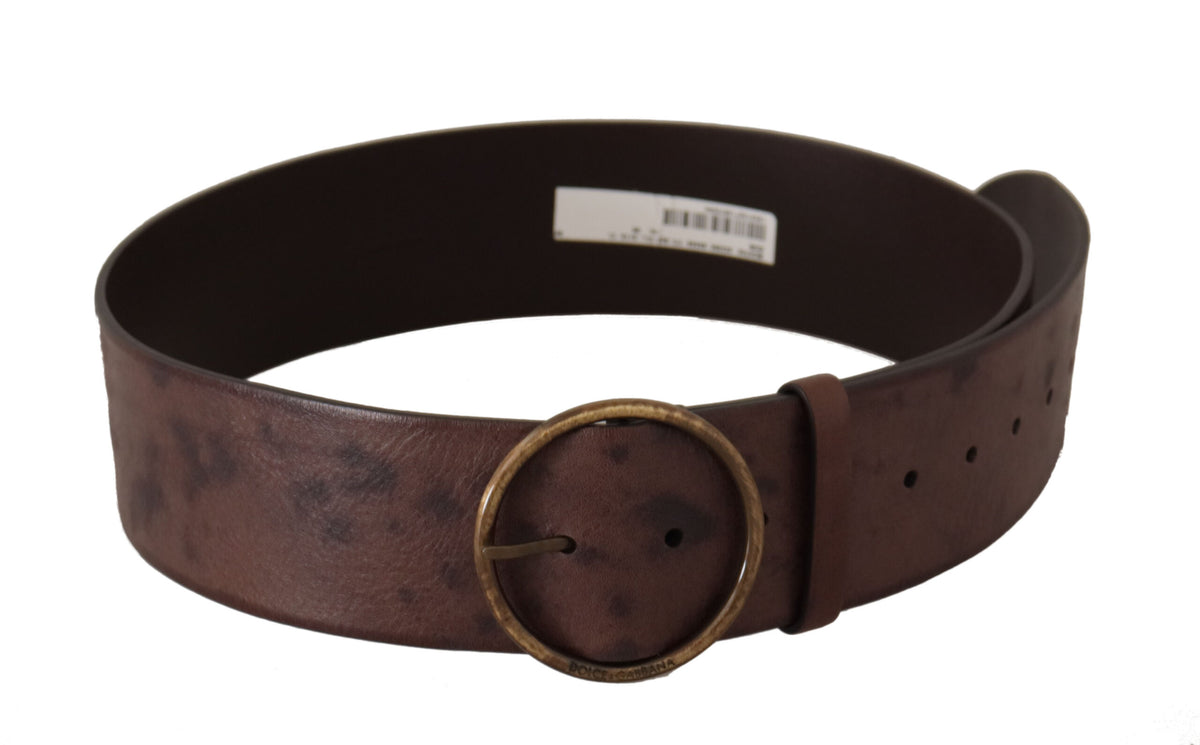Dolce & Gabbana Dark Brown Calf Leather Round Buckle Waist Belt