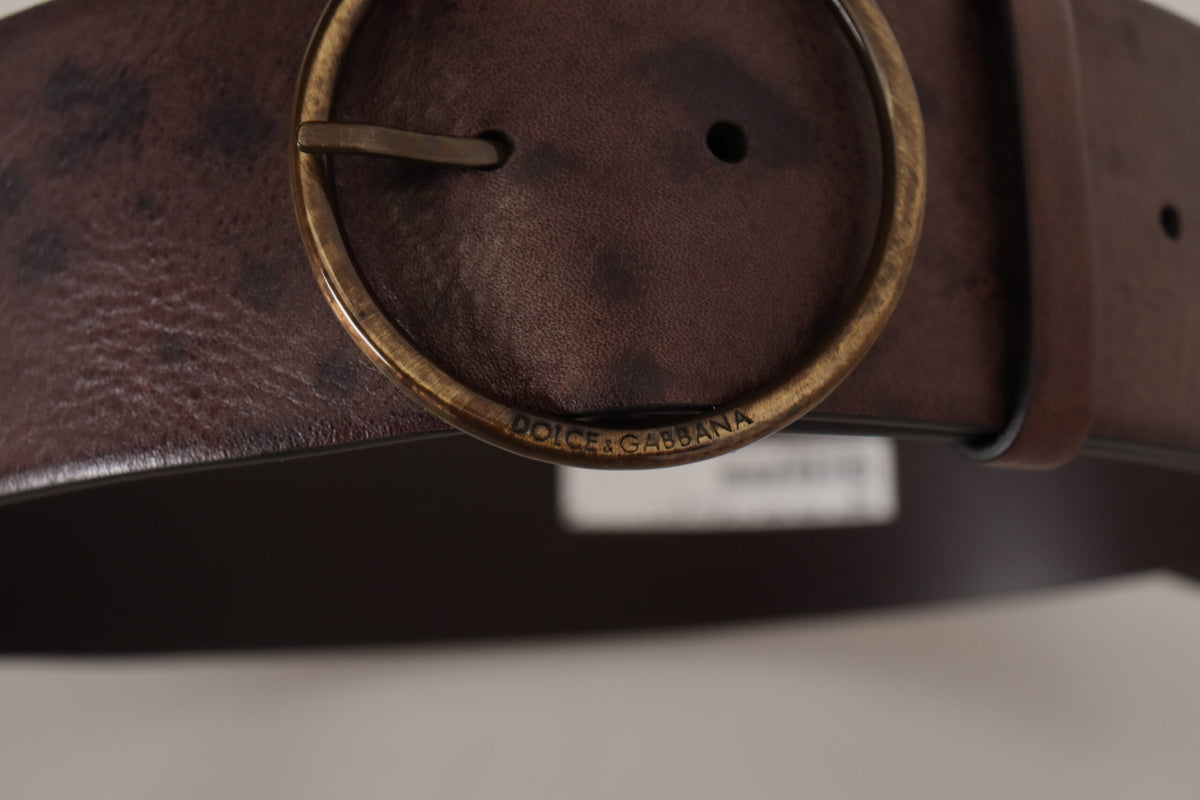 Dolce & Gabbana Dark Brown Calf Leather Round Buckle Waist Belt