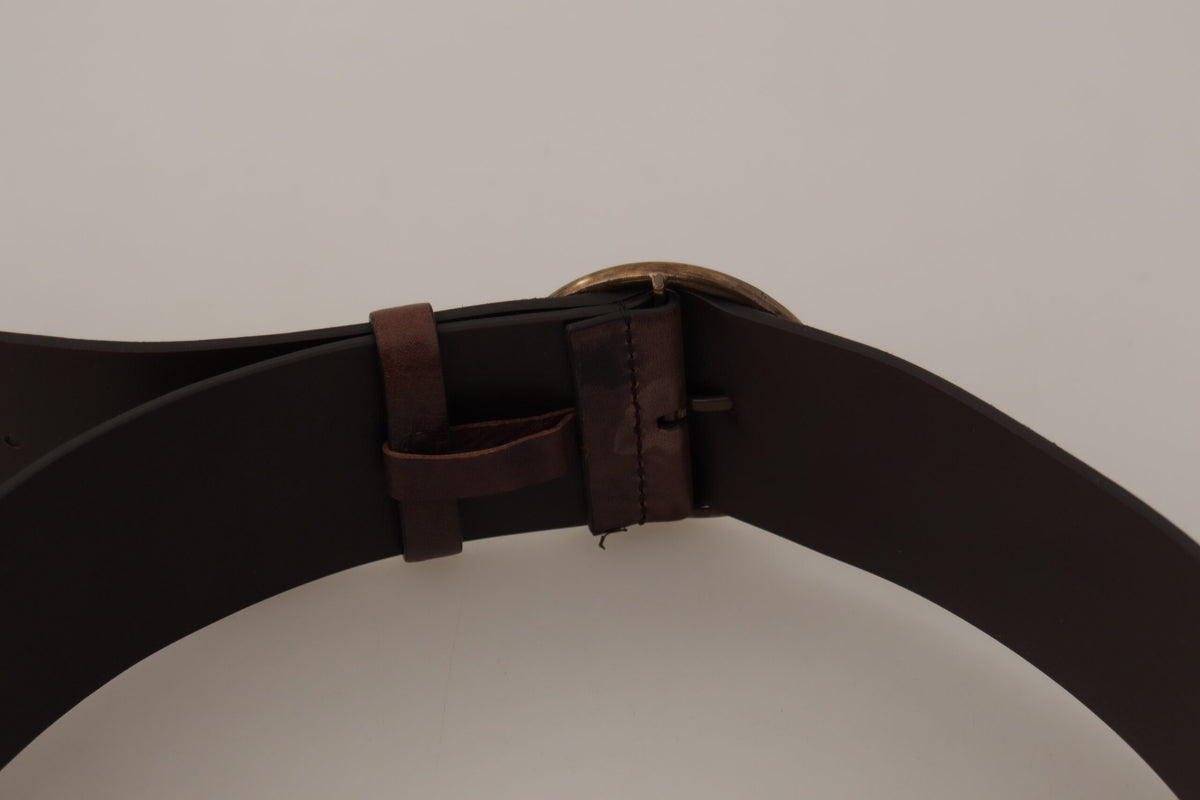 Dolce & Gabbana Dark Brown Calf Leather Round Buckle Waist Belt