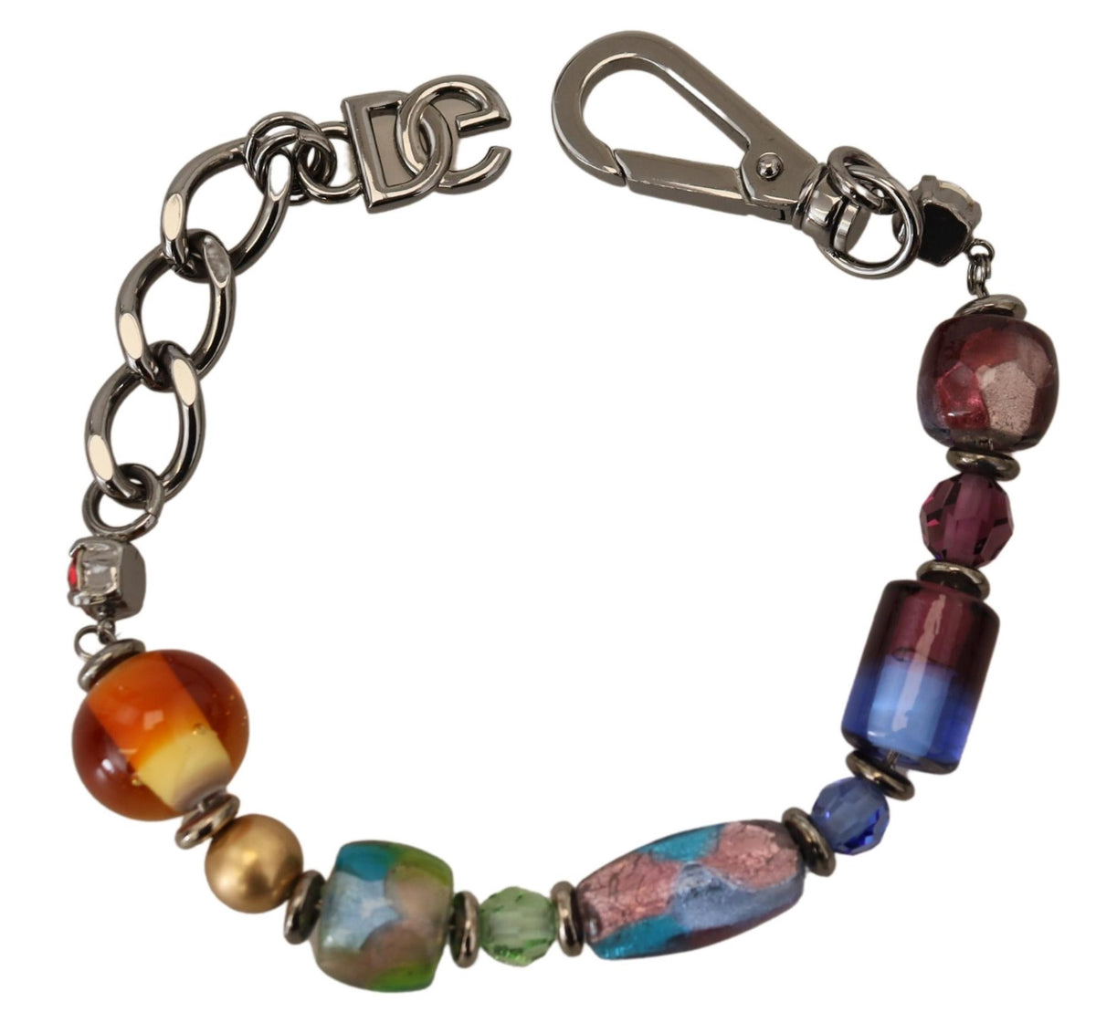 Dolce & Gabbana Multicolor Beaded Silver-Tone Chain Bracelet