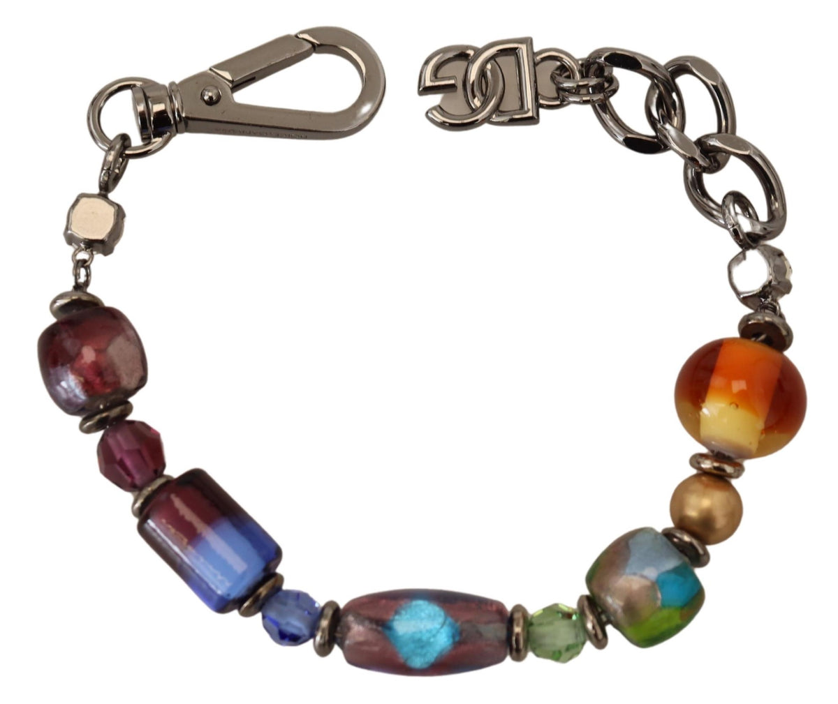 Dolce & Gabbana Multicolor Beaded Silver-Tone Chain Bracelet
