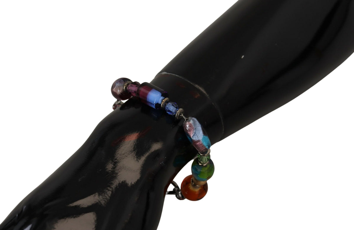 Dolce & Gabbana Multicolor Beaded Silver-Tone Chain Bracelet