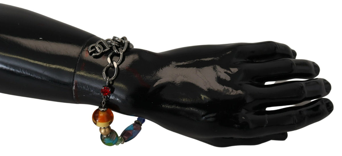 Dolce & Gabbana Multicolor Beaded Silver-Tone Chain Bracelet