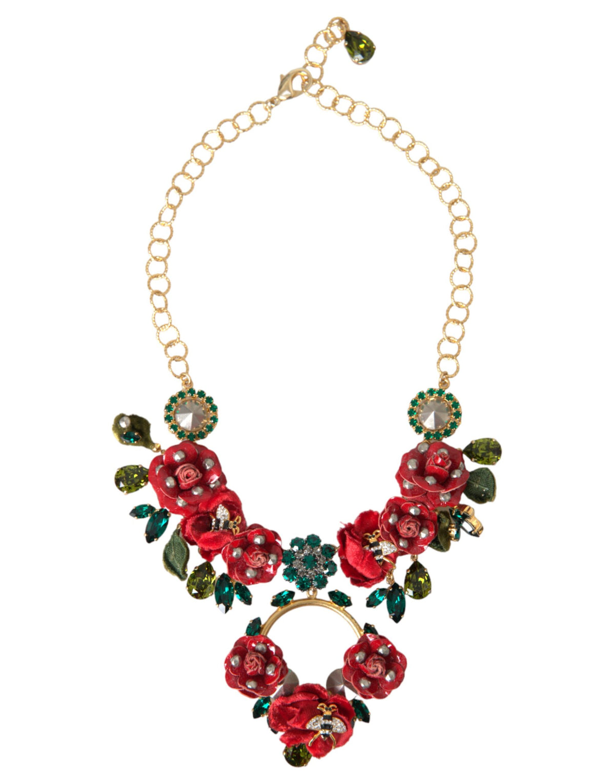 Dolce & Gabbana Gold-Tone Multicolor Crystal Rose Petal Necklace