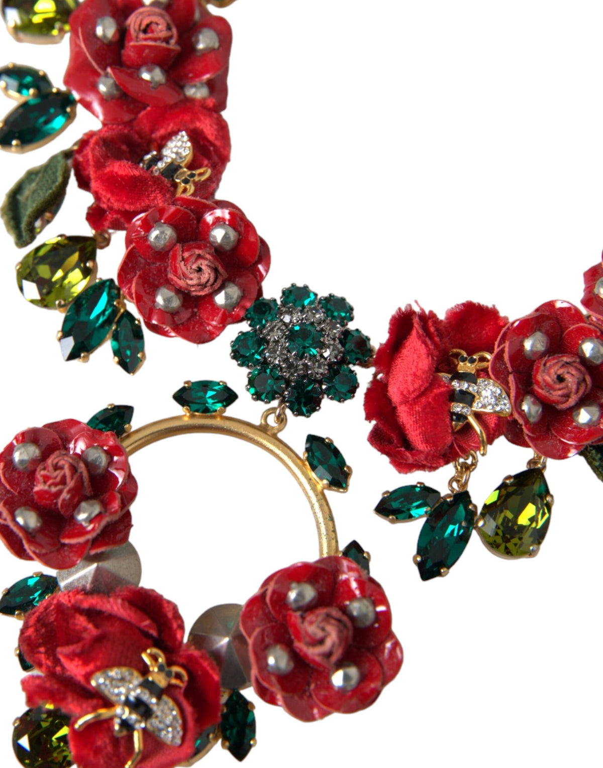 Dolce & Gabbana Gold-Tone Multicolor Crystal Rose Petal Necklace