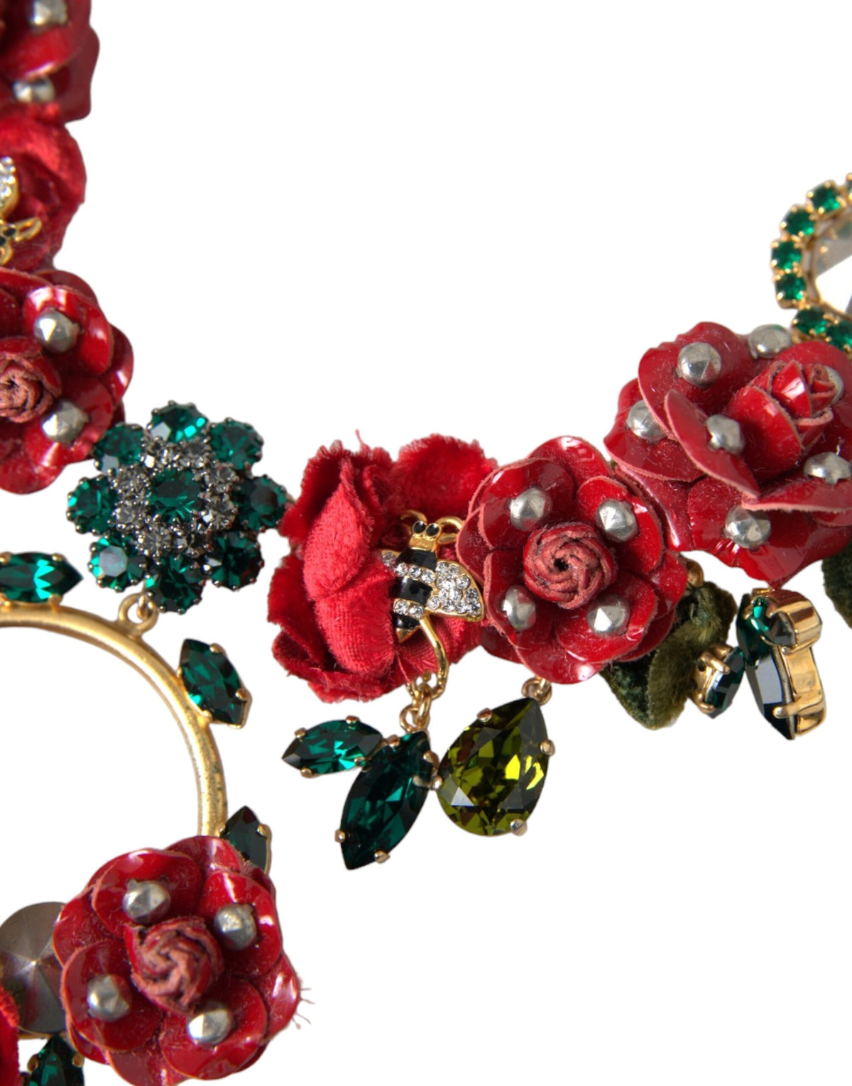 Dolce & Gabbana Gold-Tone Multicolor Crystal Rose Petal Necklace