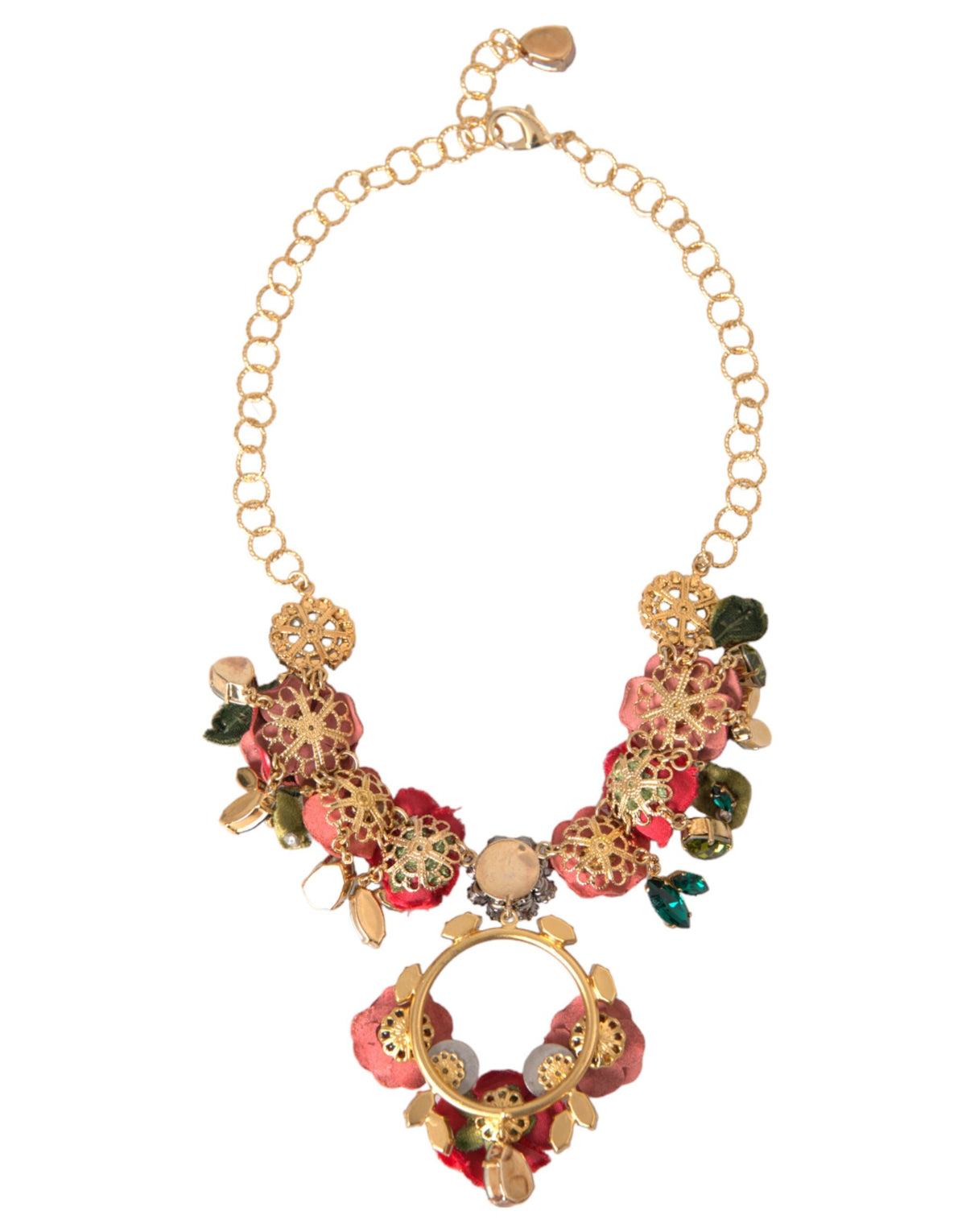 Dolce & Gabbana Gold-Tone Multicolor Crystal Rose Petal Necklace