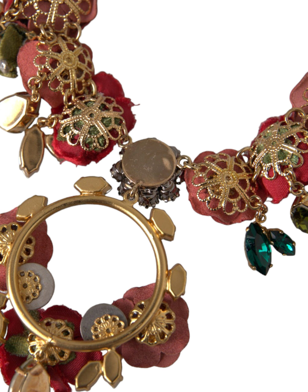 Dolce & Gabbana Gold-Tone Multicolor Crystal Rose Petal Necklace