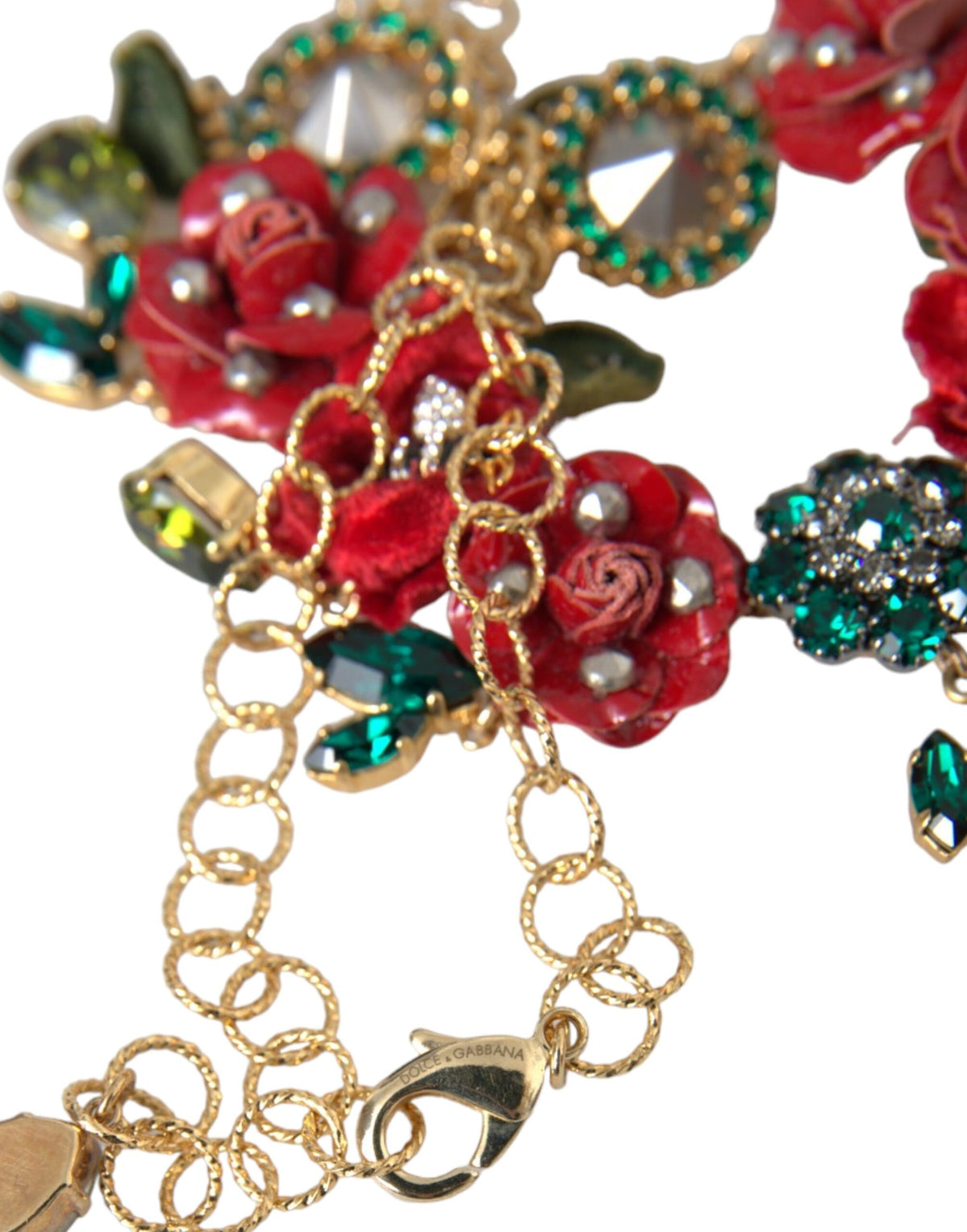 Dolce & Gabbana Gold-Tone Multicolor Crystal Rose Petal Necklace