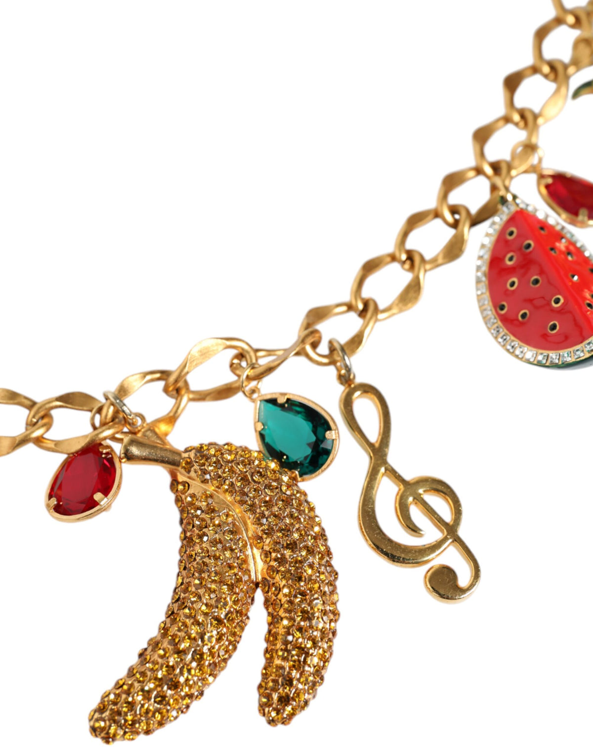 Dolce & Gabbana Gold-Tone Brass Fruity Crystal-Embellished Chain Belt