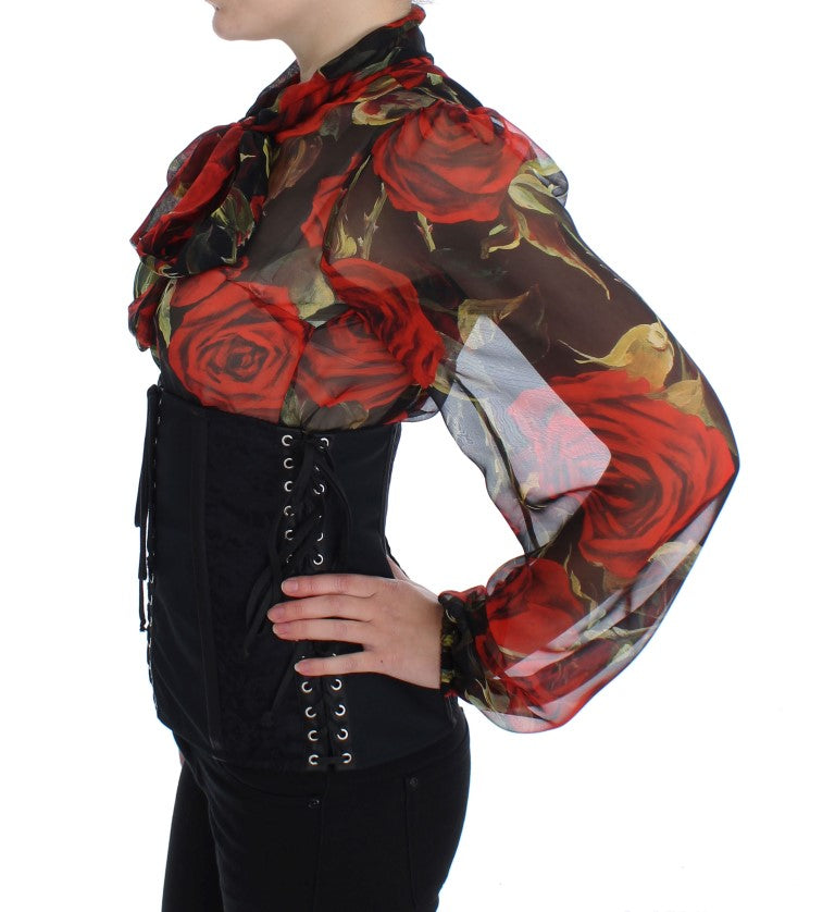 Dolce & Gabbana Black Floral Brocade Stretch Corset Belt