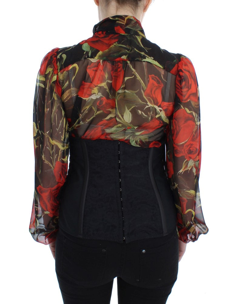 Dolce & Gabbana Black Floral Brocade Stretch Corset Belt