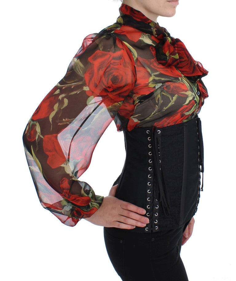 Dolce & Gabbana Black Floral Brocade Stretch Corset Belt