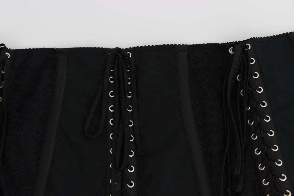 Dolce & Gabbana Black Floral Brocade Stretch Corset Belt