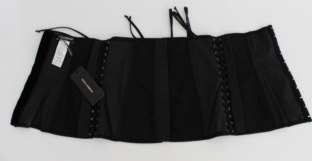 Dolce & Gabbana Black Floral Brocade Stretch Corset Belt