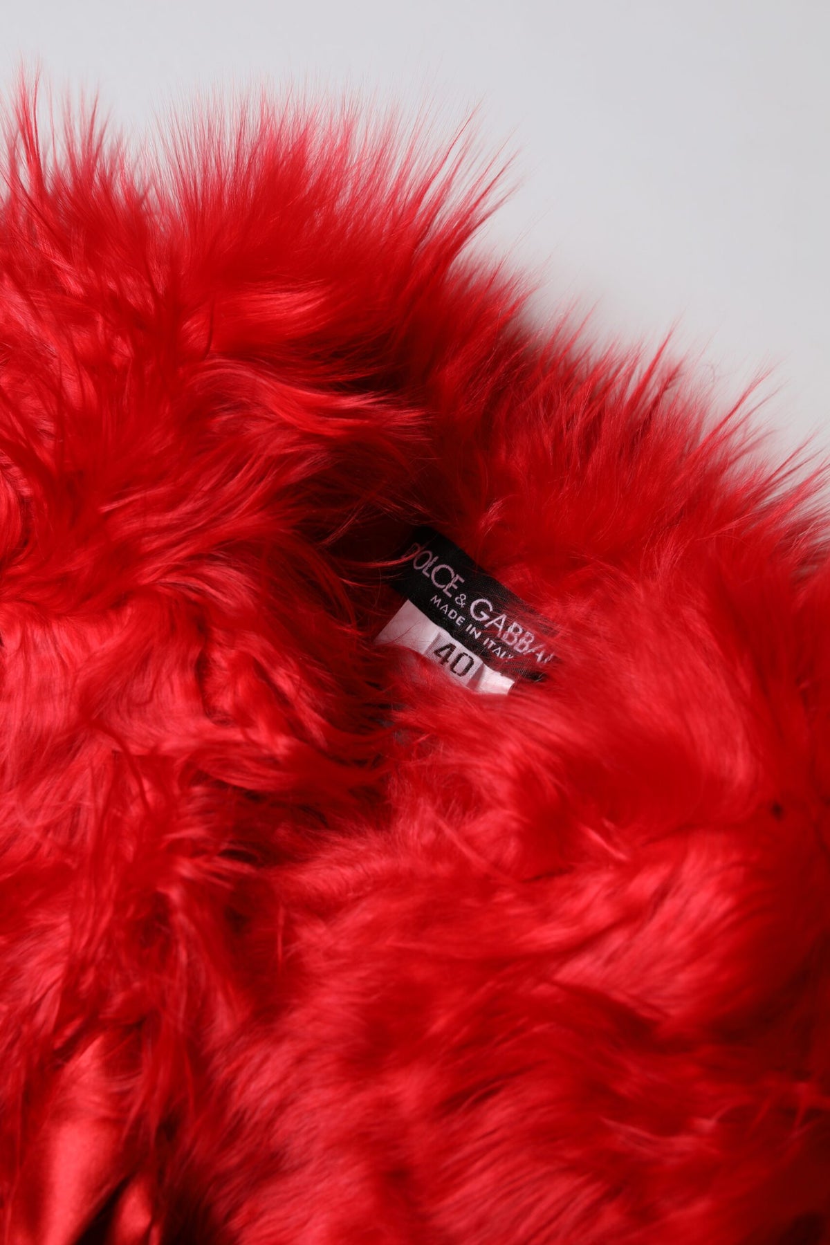 Dolce & Gabbana Red Alpaca Fur Collar