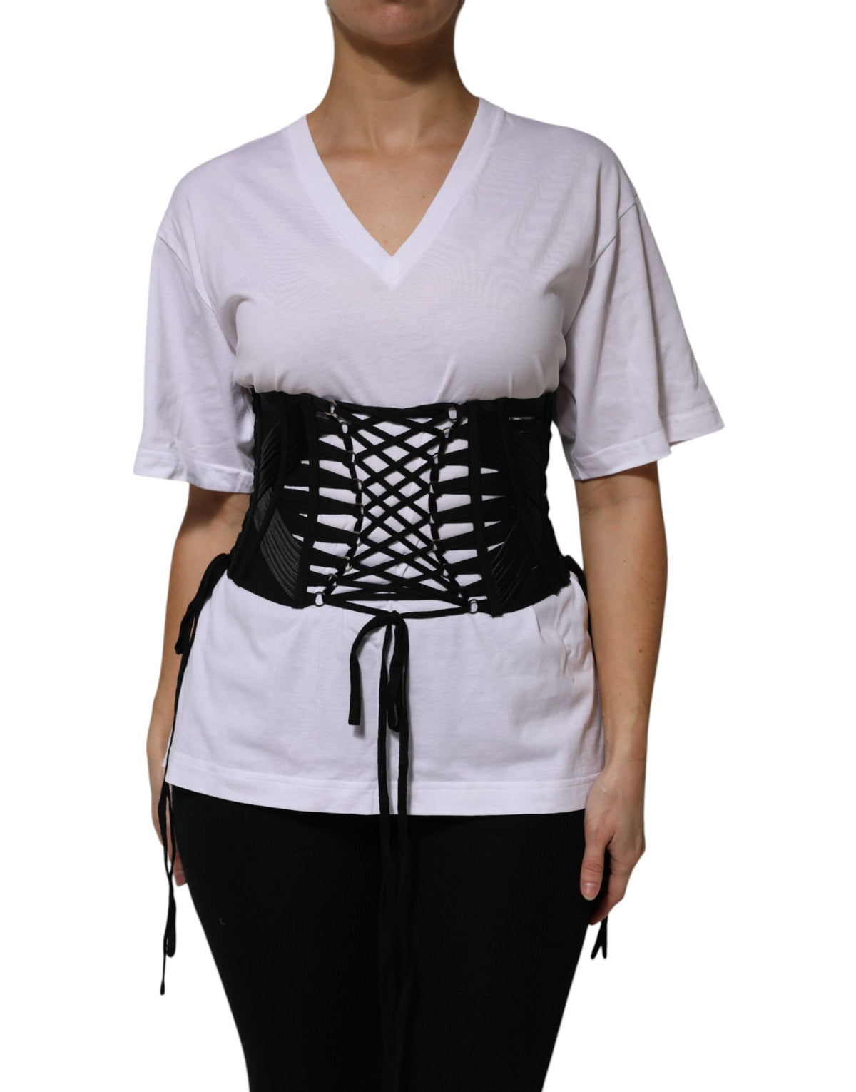 Dolce & Gabbana Black Cotton-Blend Lace-Up Corset Belt