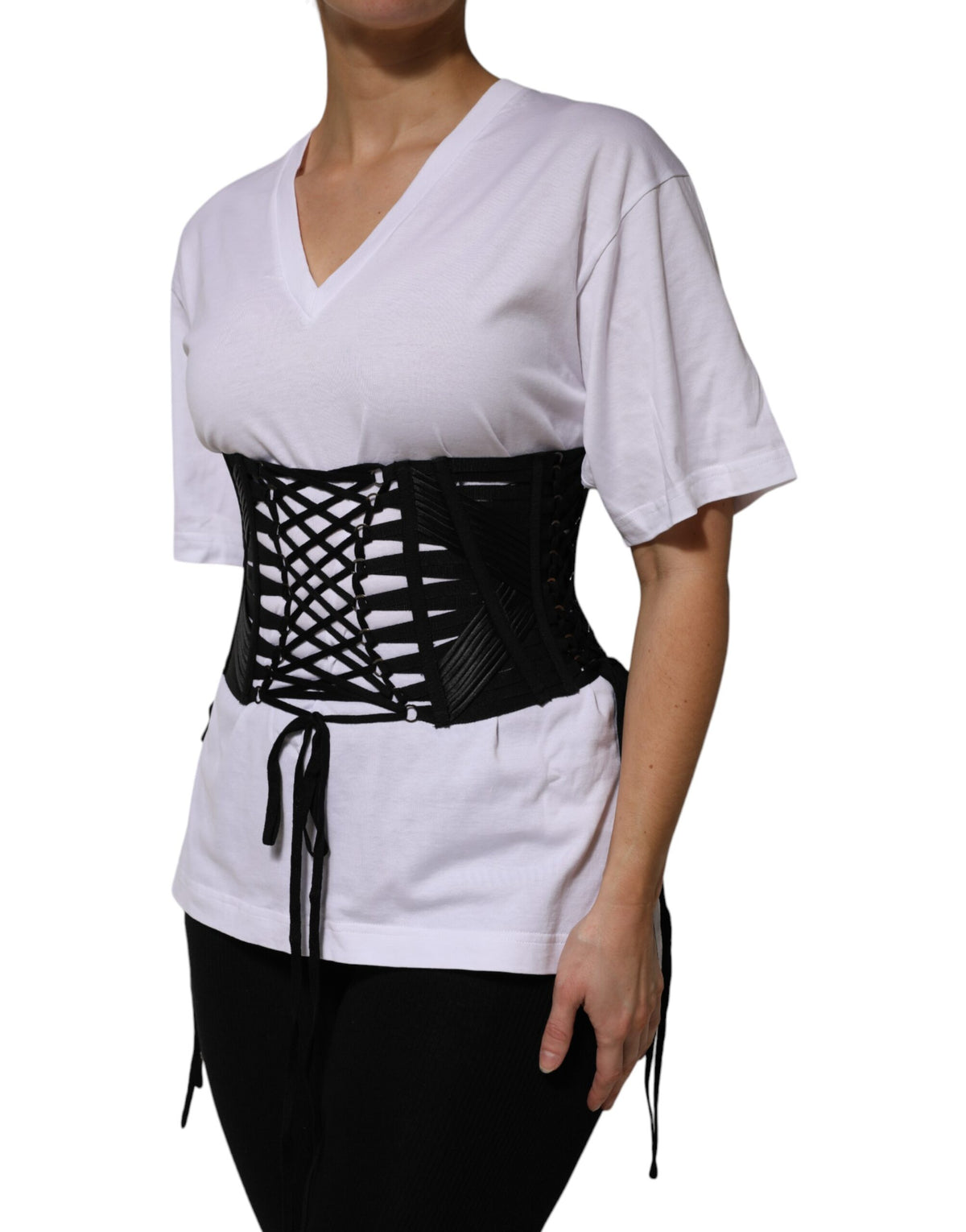 Dolce & Gabbana Black Cotton-Blend Lace-Up Corset Belt
