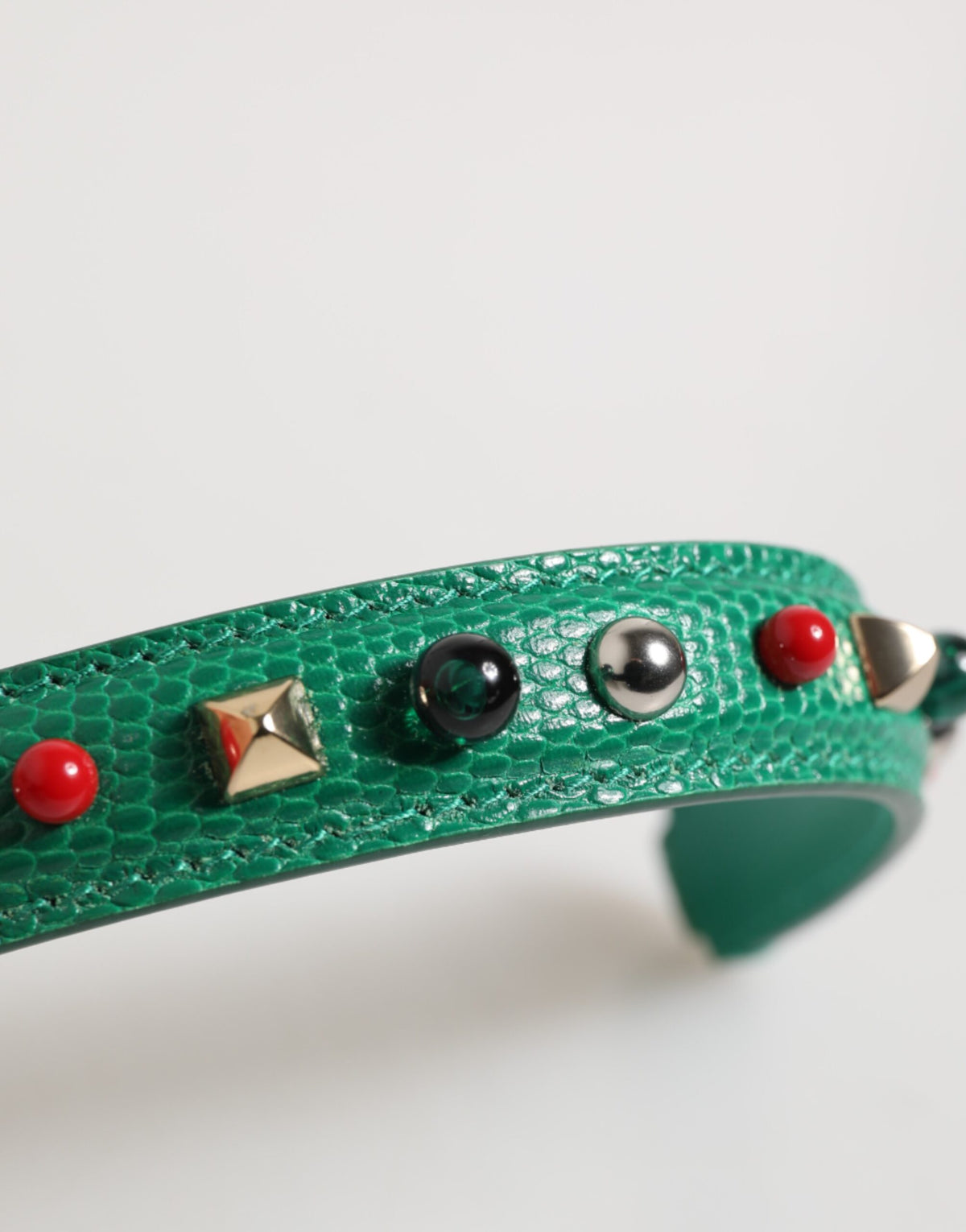 Dolce & Gabbana Green Embellished Calf Leather Bag Strap